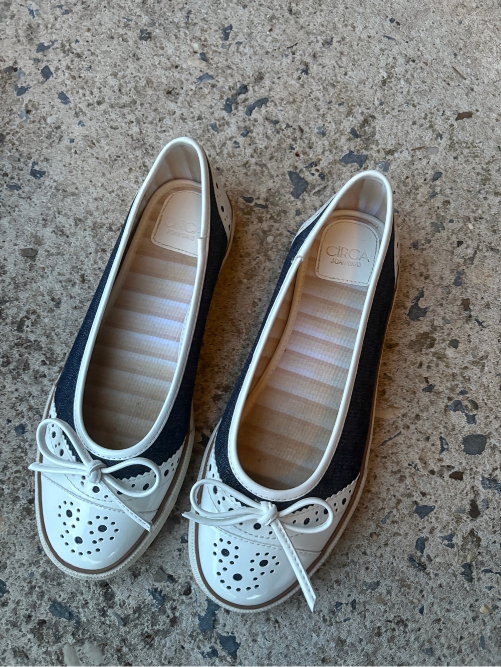 Circa Joan & David Navy and White Perforated Bow Ballet Flats